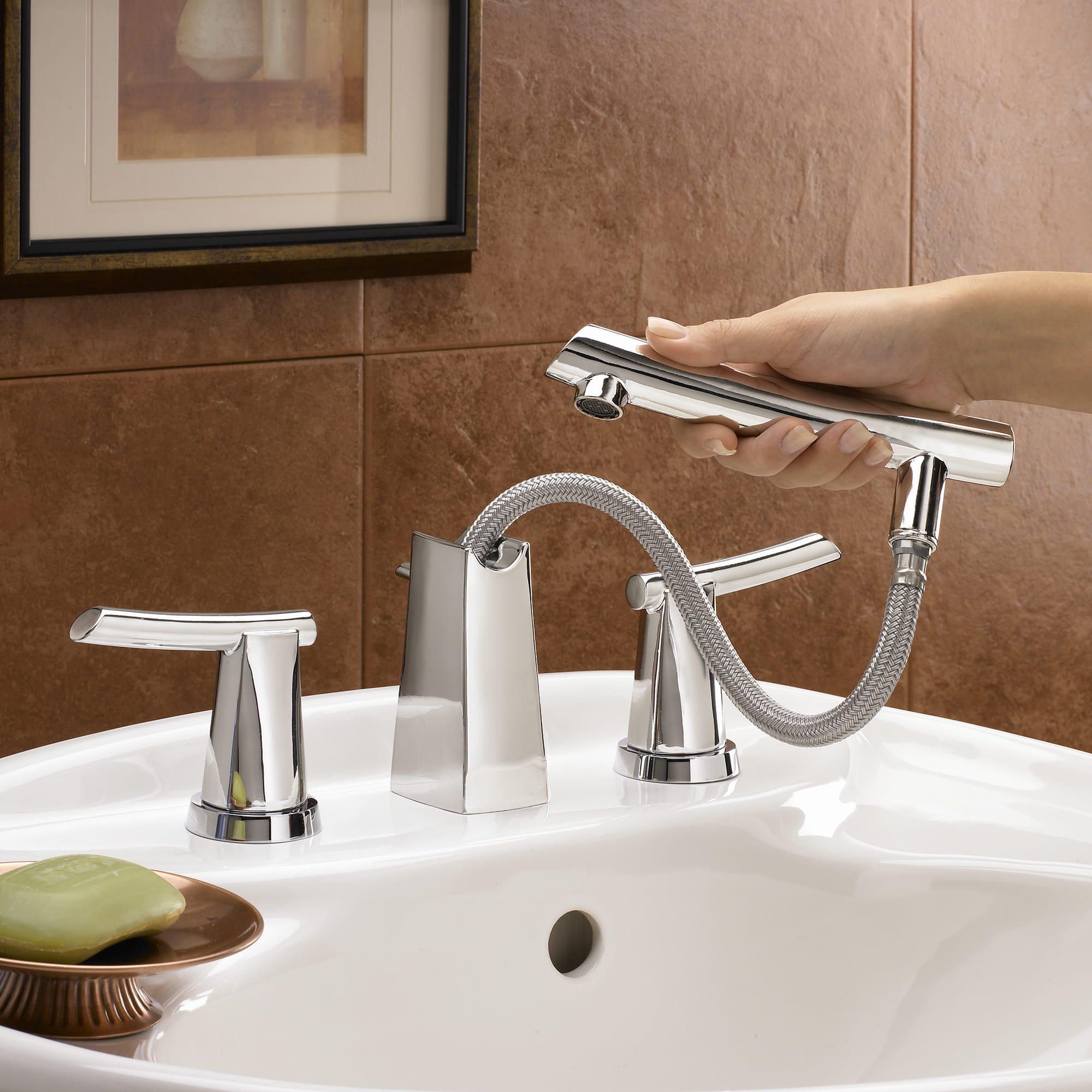 Green Tea 8 Inch Widespread Pull-Out Bathroom Faucet